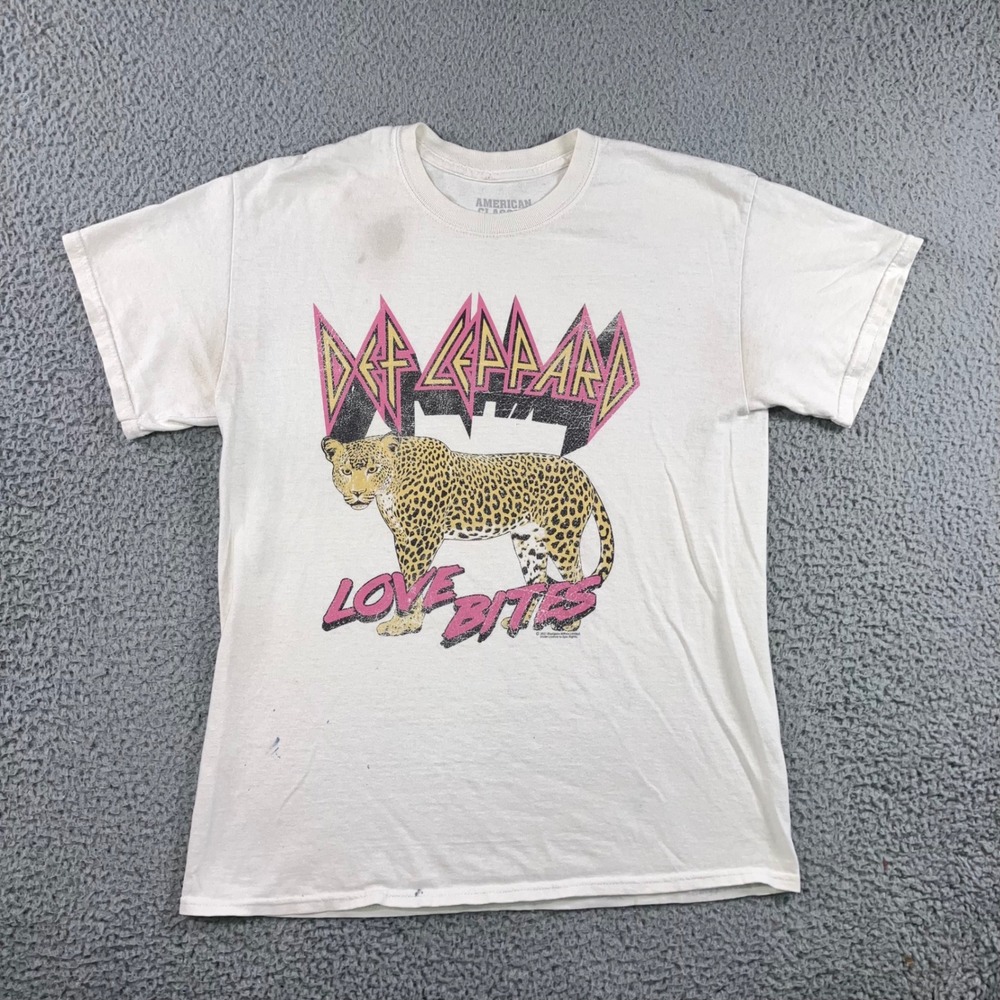 Def Leppard T-Shirt Men S Love Bites Leopard Graphic White Grunge Goth Thrashed